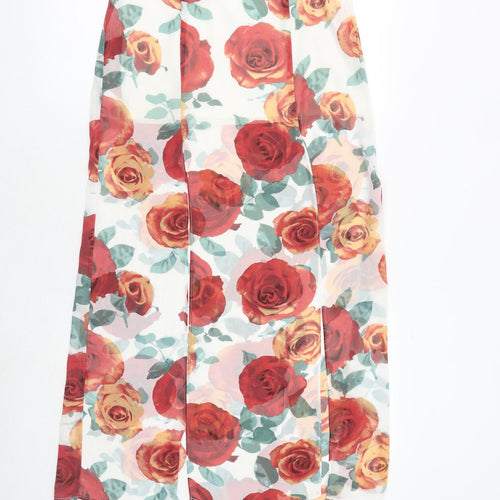 FOREVER 21 Womens White Floral Polyester Maxi Skirt Size S Zip