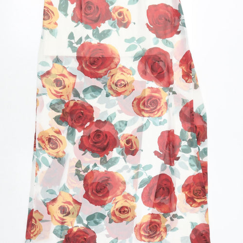 FOREVER 21 Womens White Floral Polyester Maxi Skirt Size S Zip
