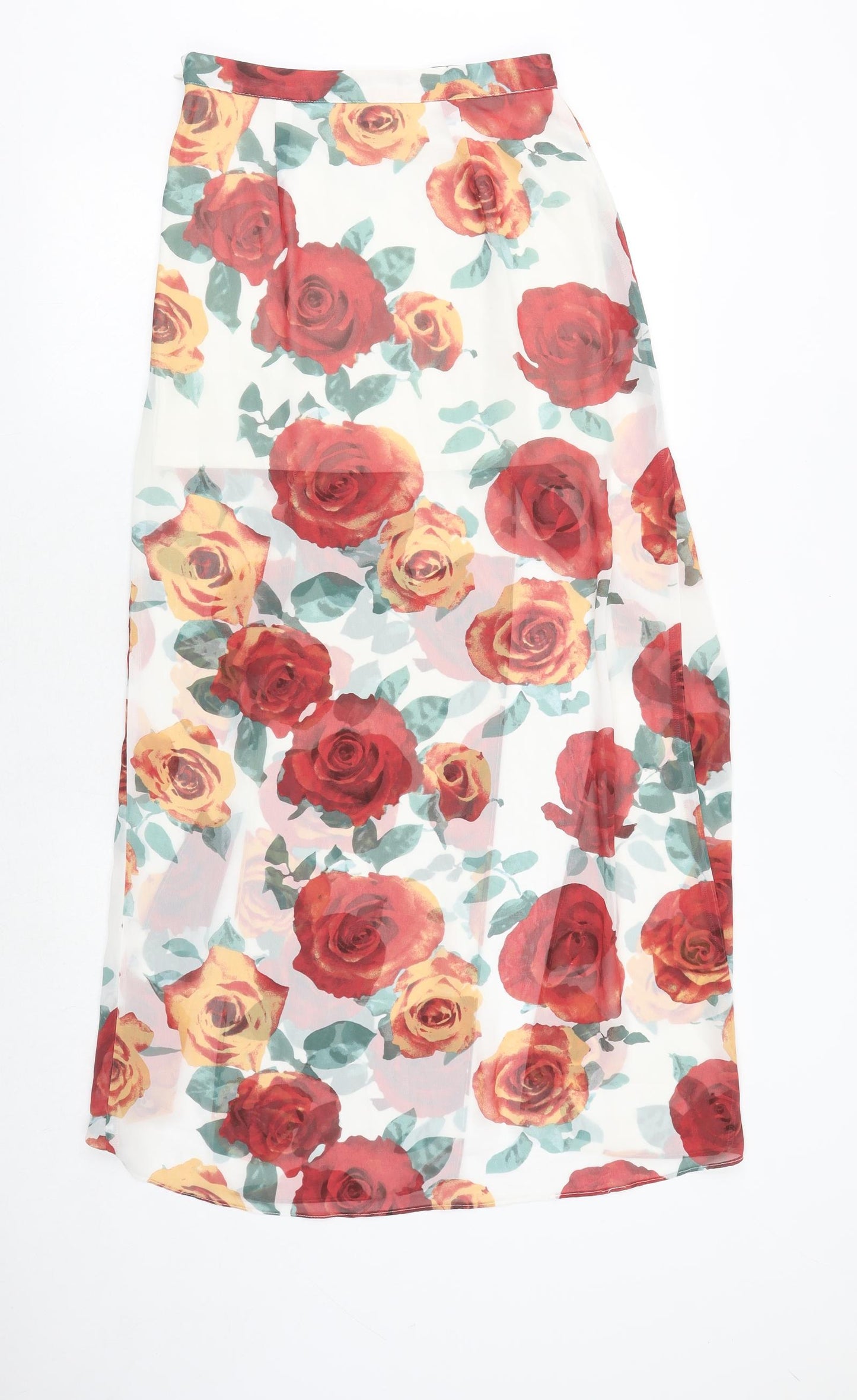 FOREVER 21 Womens White Floral Polyester Maxi Skirt Size S Zip