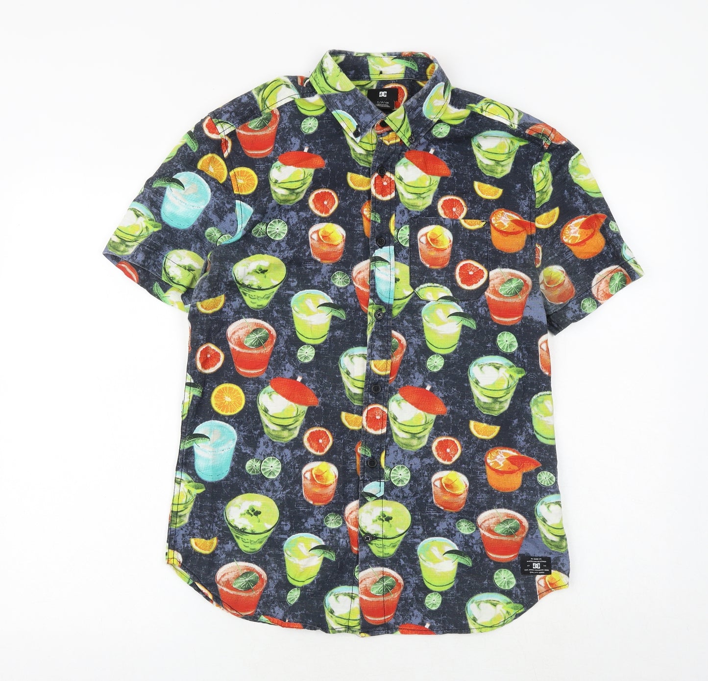 DC Mens Multicoloured Geometric Cotton Button-Up Size S Collared Button - Cocktail Print