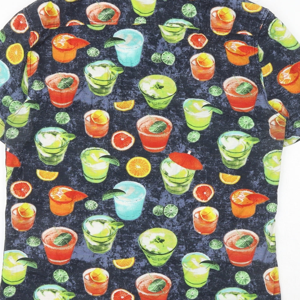 DC Mens Multicoloured Geometric Cotton Button-Up Size S Collared Button - Cocktail Print