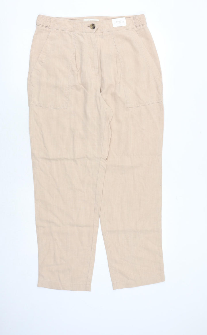 Per Una Womens Pink Flax Trousers Size 12 Extra-Slim Zip