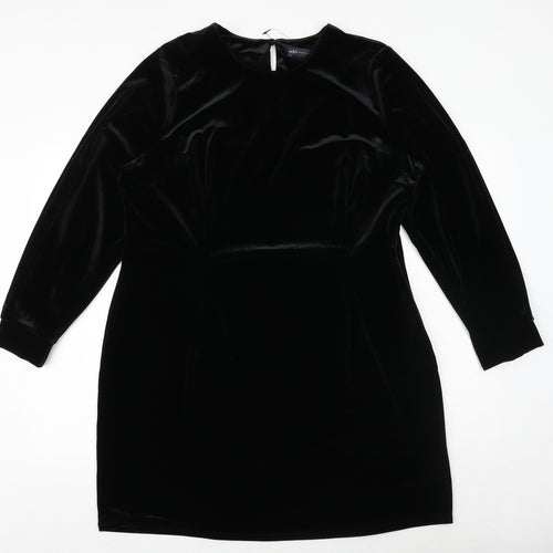 Marks and Spencer Womens Black Polyester A-Line Size 18 Round Neck Zip