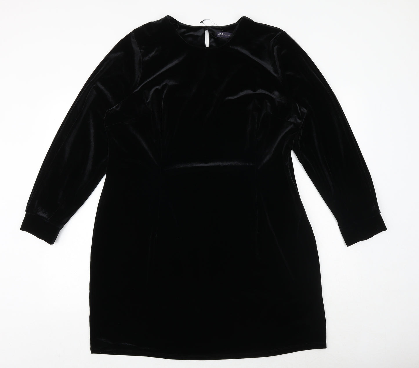 Marks and Spencer Womens Black Polyester A-Line Size 18 Round Neck Zip
