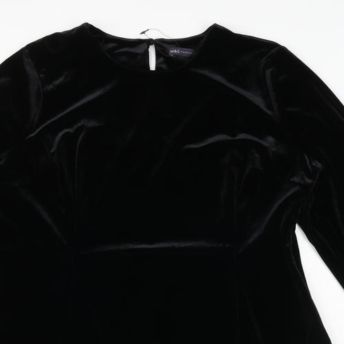Marks and Spencer Womens Black Polyester A-Line Size 18 Round Neck Zip