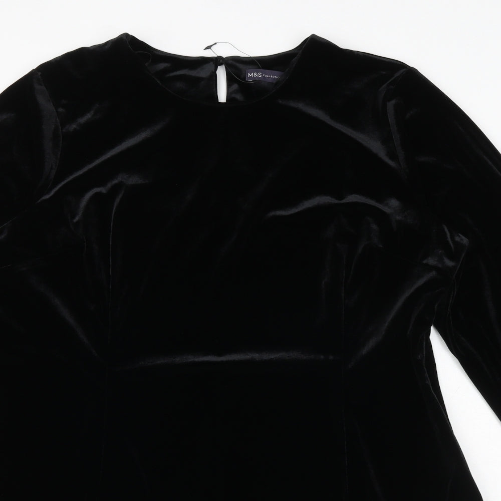 Marks and Spencer Womens Black Polyester A-Line Size 18 Round Neck Zip
