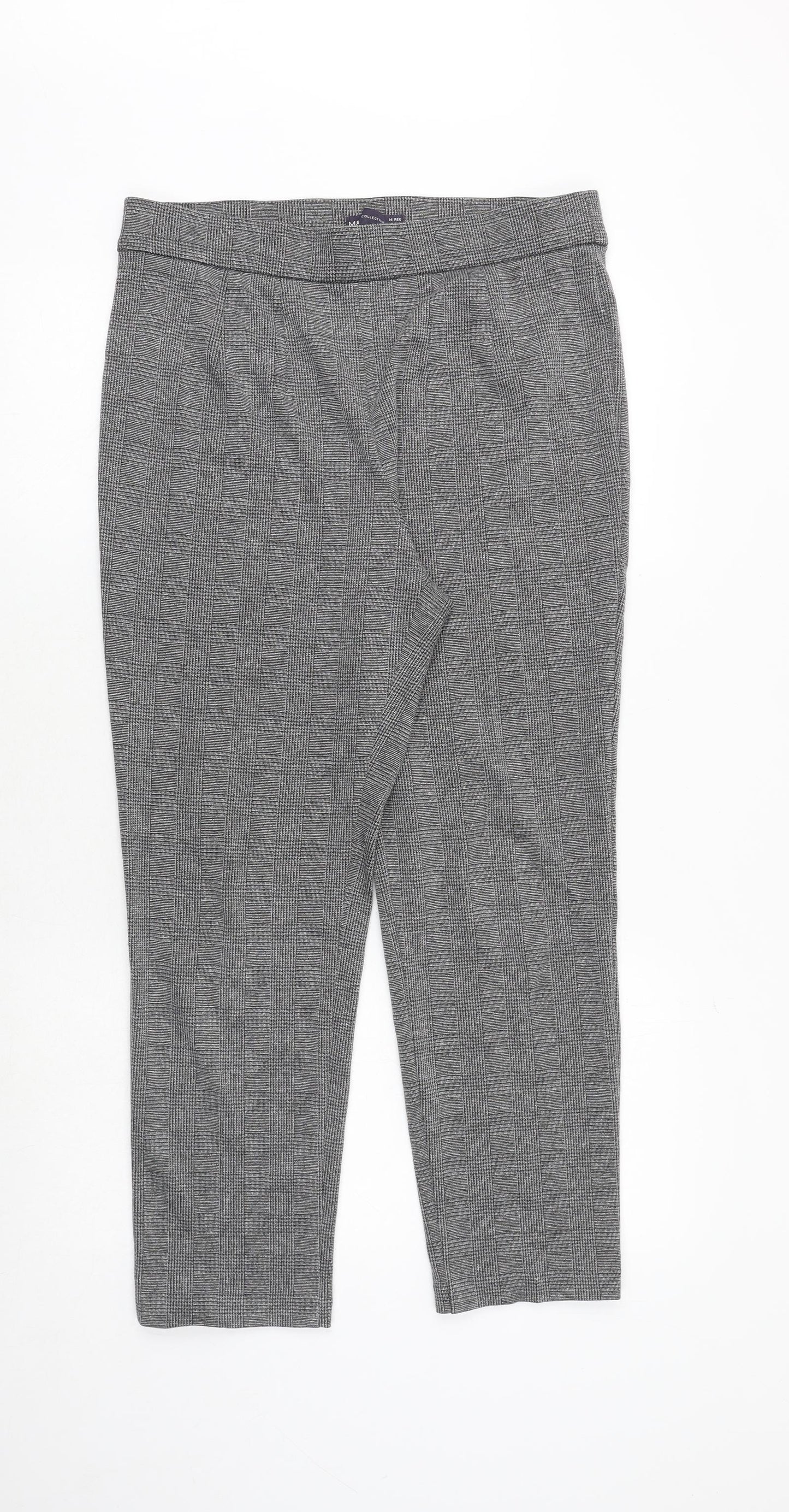 Marks and Spencer Womens Grey Plaid Polyester Trousers Size 14 Regular