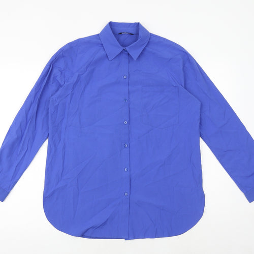 Select Womens Blue Cotton Basic Button-Up Size 10 Collared