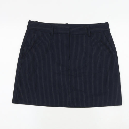 Marks and Spencer Womens Blue Striped Polyester A-Line Skirt Size 14 Zip