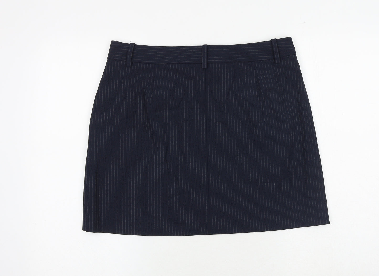 Marks and Spencer Womens Blue Striped Polyester A-Line Skirt Size 14 Zip