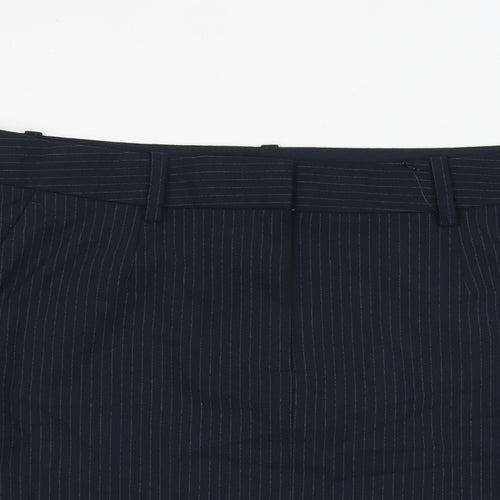 Marks and Spencer Womens Blue Striped Polyester A-Line Skirt Size 14 Zip
