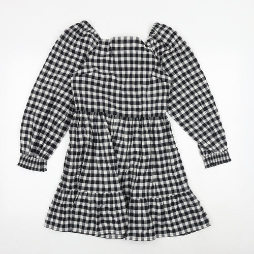 Marks and Spencer Girls Black Check Polyester A-Line Size 11-12 Years Square Neck Pullover