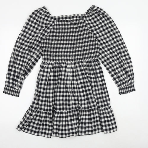Marks and Spencer Girls Black Check Polyester A-Line Size 11-12 Years Square Neck Pullover