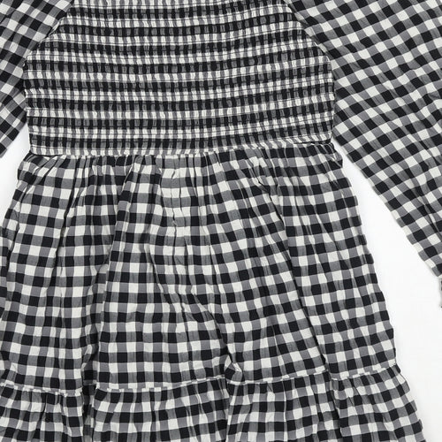 Marks and Spencer Girls Black Check Polyester A-Line Size 11-12 Years Square Neck Pullover