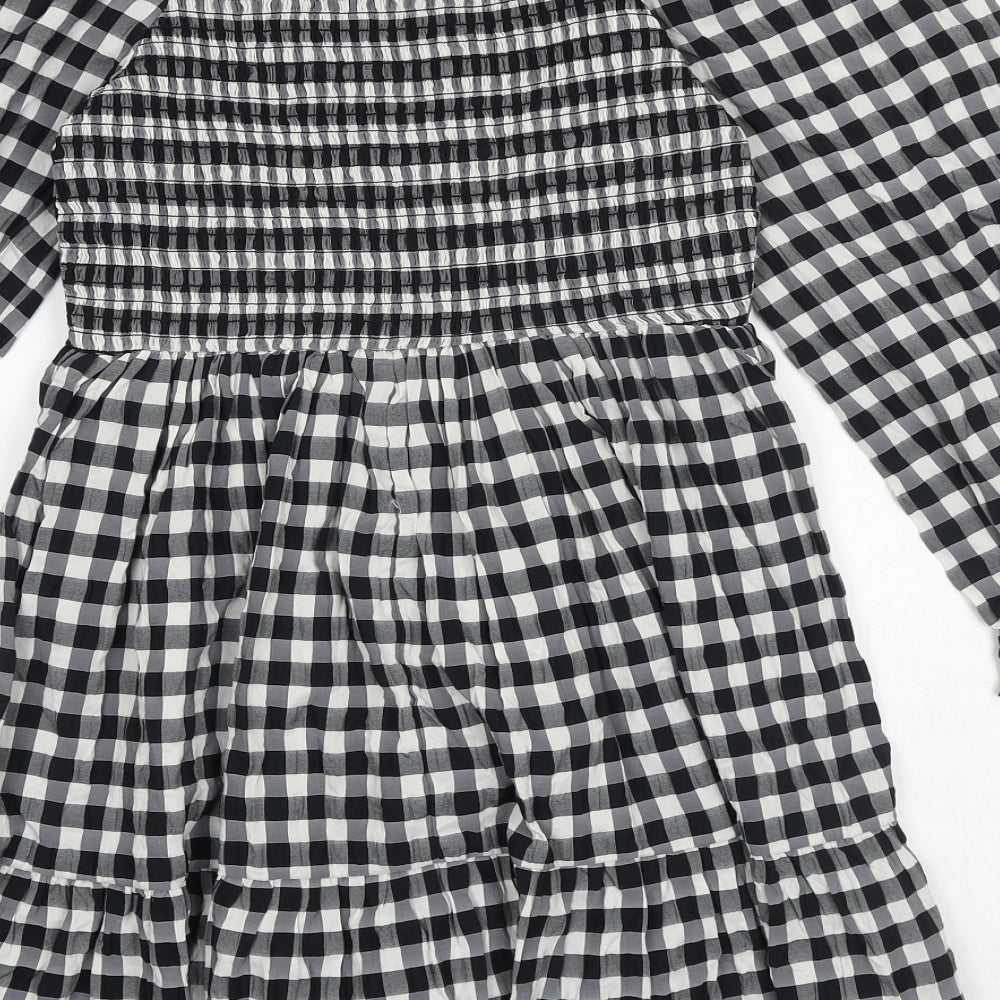 Marks and Spencer Girls Black Check Polyester A-Line Size 11-12 Years Square Neck Pullover