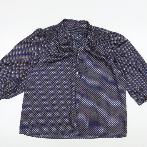 Marks and Spencer Womens Blue Geometric Polyester Basic Blouse Size 14 V-Neck
