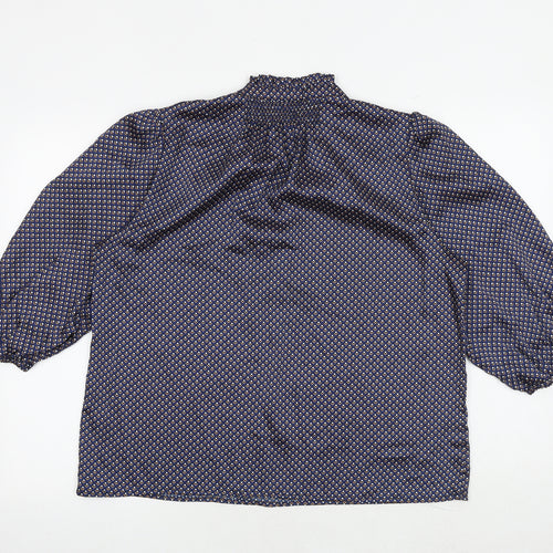 Marks and Spencer Womens Blue Geometric Polyester Basic Blouse Size 14 V-Neck
