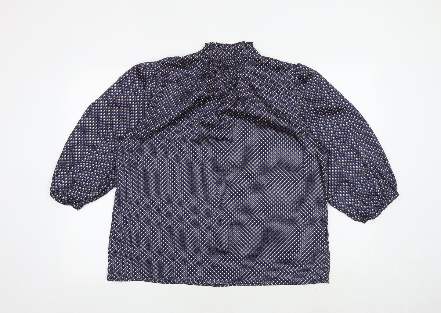 Marks and Spencer Womens Blue Geometric Polyester Basic Blouse Size 14 V-Neck