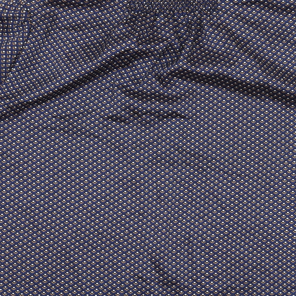 Marks and Spencer Womens Blue Geometric Polyester Basic Blouse Size 14 V-Neck