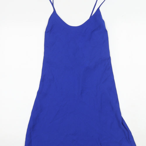 Marks and Spencer Womens Blue Polyester Slip Dress Size 6 Round Neck Pullover