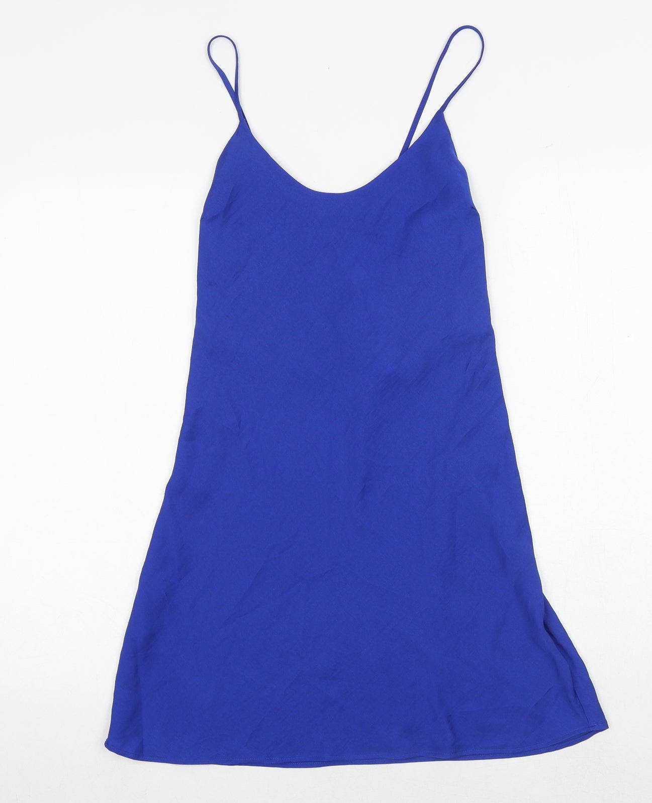 Marks and Spencer Womens Blue Polyester Slip Dress Size 6 Round Neck Pullover