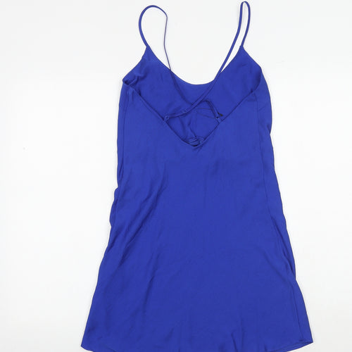Marks and Spencer Womens Blue Polyester Slip Dress Size 6 Round Neck Pullover