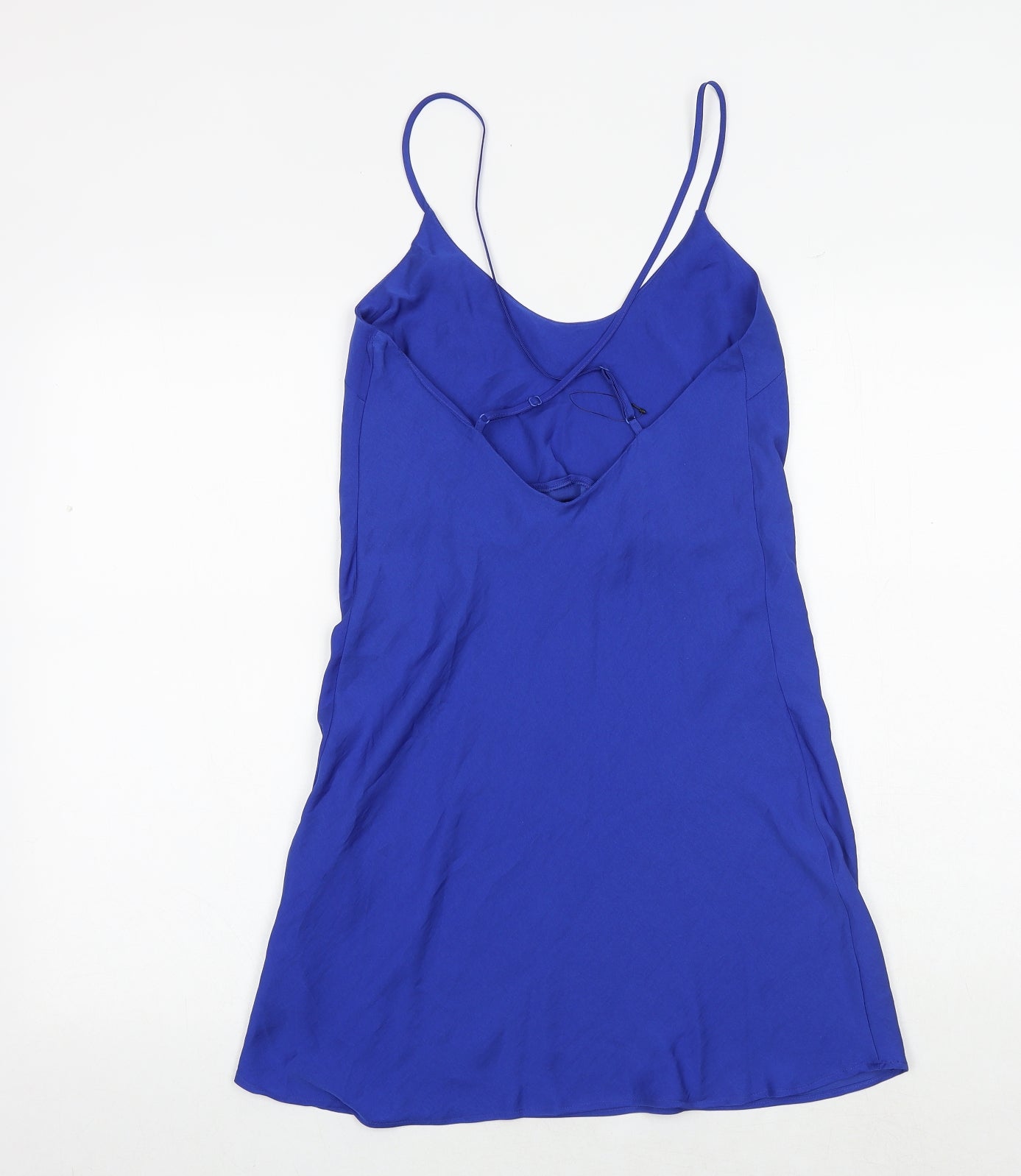 Marks and Spencer Womens Blue Polyester Slip Dress Size 6 Round Neck Pullover