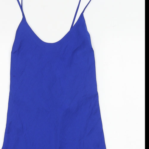 Marks and Spencer Womens Blue Polyester Slip Dress Size 6 Round Neck Pullover