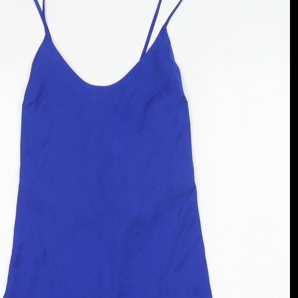 Marks and Spencer Womens Blue Polyester Slip Dress Size 6 Round Neck Pullover