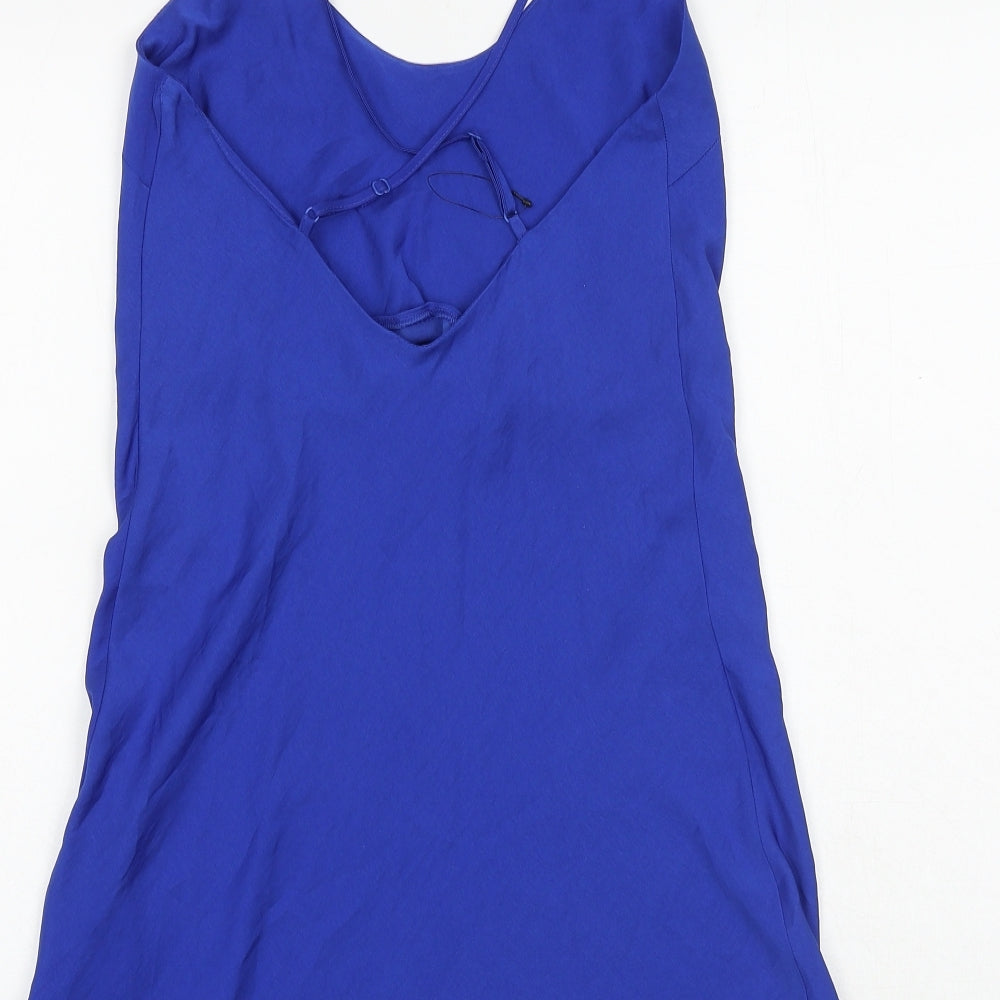 Marks and Spencer Womens Blue Polyester Slip Dress Size 6 Round Neck Pullover