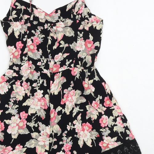Topshop Womens Black Floral Viscose Playsuit One-Piece Size 10 Zip - Crocheted Lace Detail