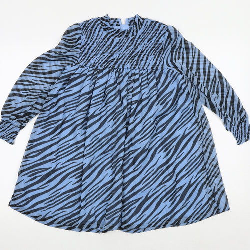 Marks and Spencer Girls Blue Animal Print Polyester Trapeze & Swing Size 8-9 Years Mock Neck Pullover - Zebra Print