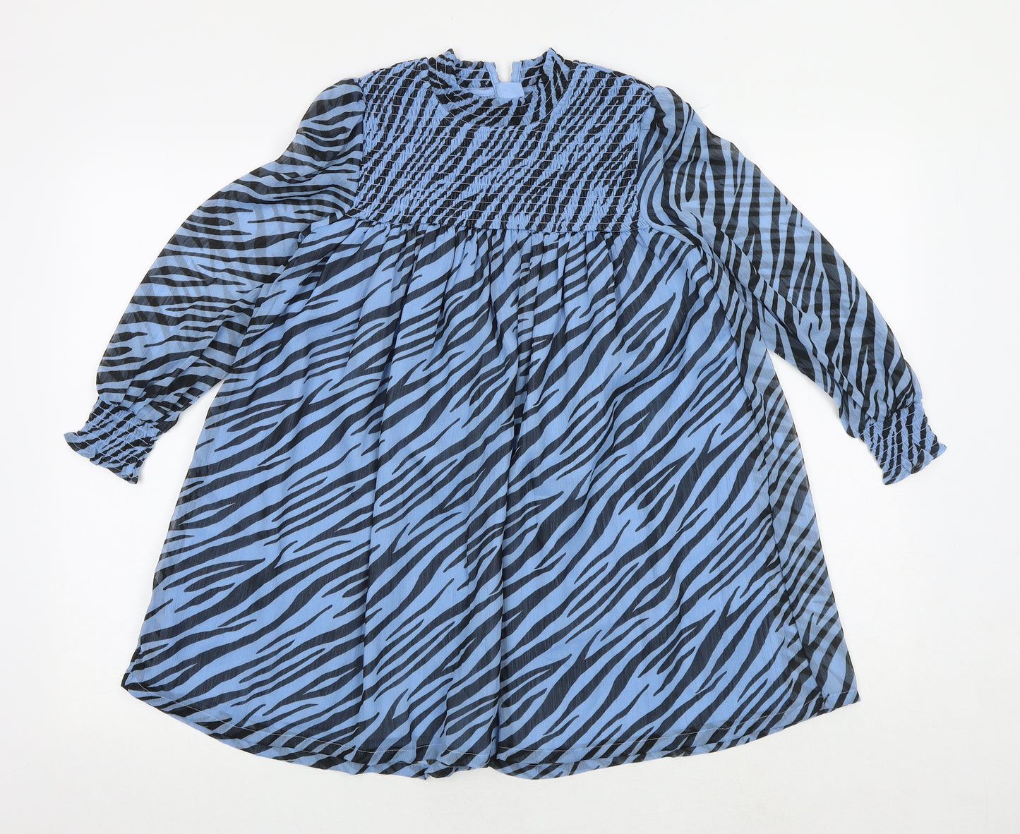 Marks and Spencer Girls Blue Animal Print Polyester Trapeze & Swing Size 8-9 Years Mock Neck Pullover - Zebra Print