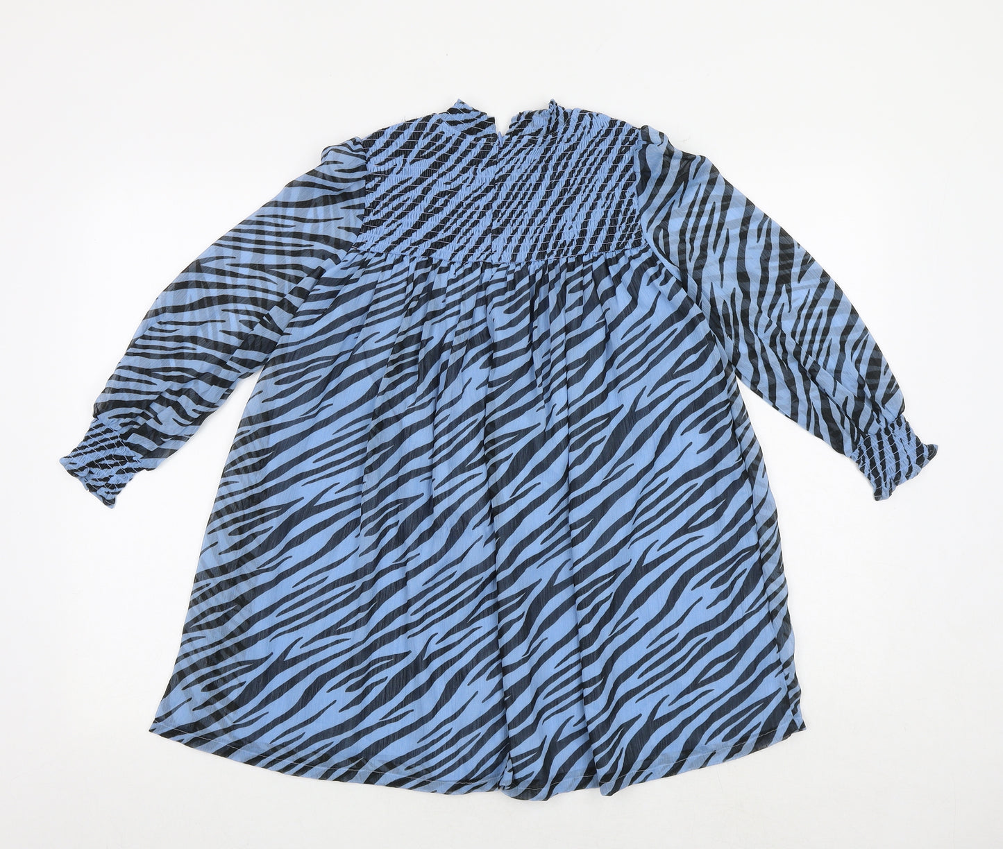 Marks and Spencer Girls Blue Animal Print Polyester Trapeze & Swing Size 8-9 Years Mock Neck Pullover - Zebra Print