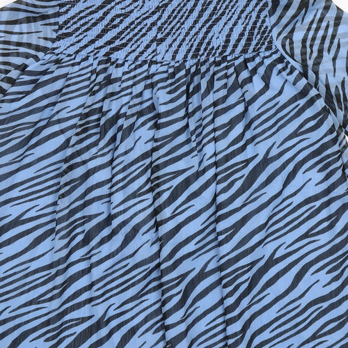 Marks and Spencer Girls Blue Animal Print Polyester Trapeze & Swing Size 8-9 Years Mock Neck Pullover - Zebra Print