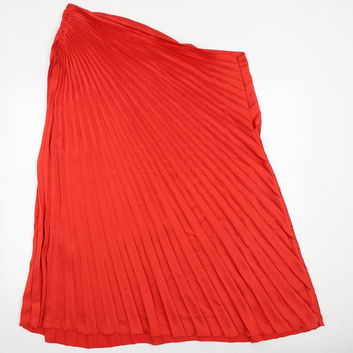 Marks and Spencer Womens Red Polyester Pleated Skirt Size 22 Zip