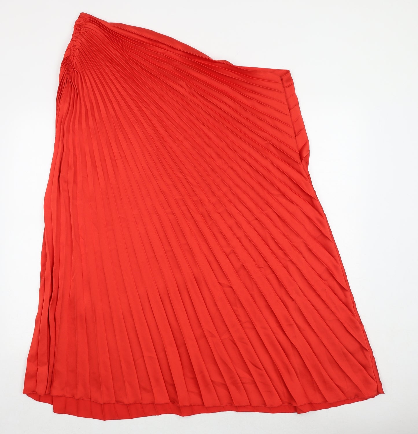 Marks and Spencer Womens Red Polyester Pleated Skirt Size 22 Zip