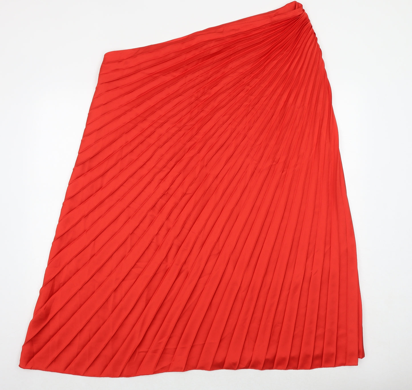 Marks and Spencer Womens Red Polyester Pleated Skirt Size 22 Zip