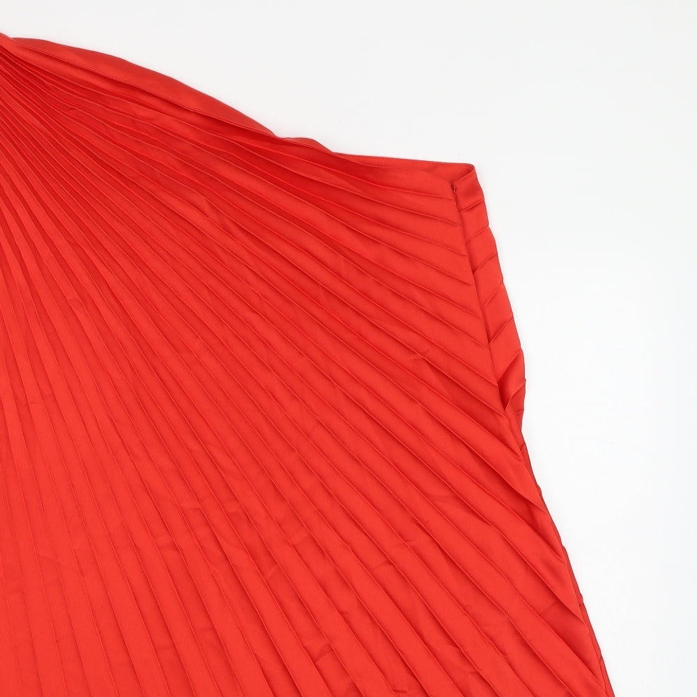 Marks and Spencer Womens Red Polyester Pleated Skirt Size 22 Zip