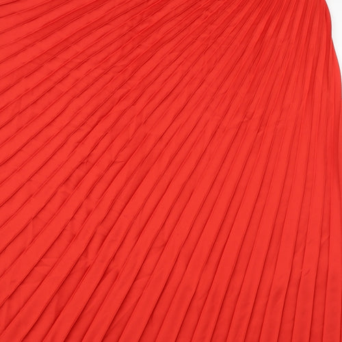 Marks and Spencer Womens Red Polyester Pleated Skirt Size 22 Zip