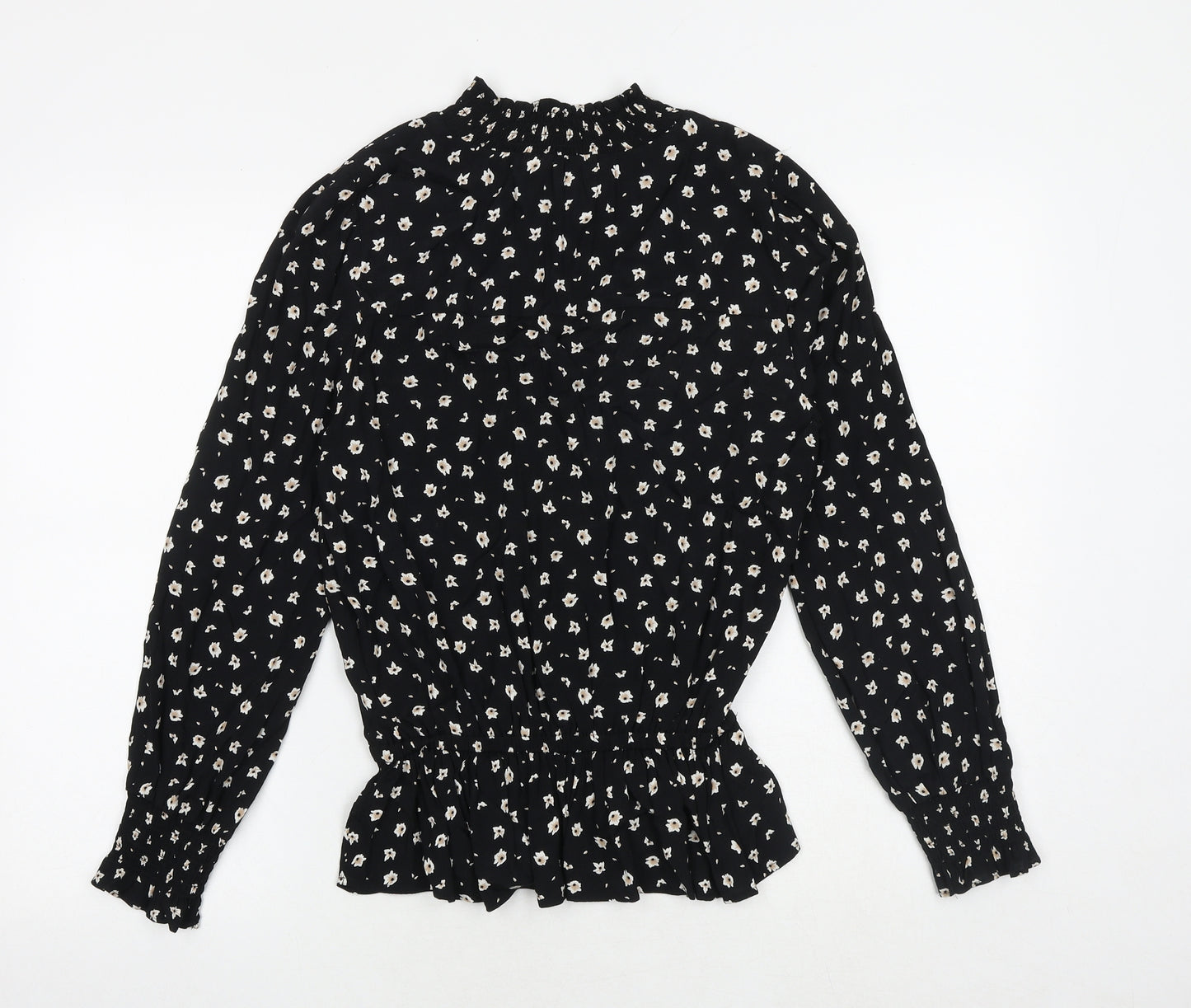 Marks and Spencer Womens Black Floral Viscose Basic Blouse Size 8 Mock Neck