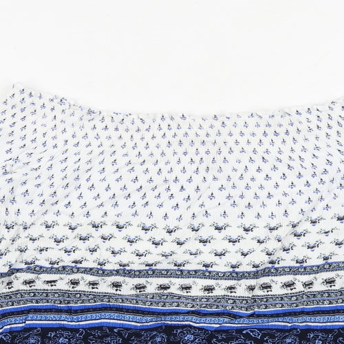 H&M Womens Blue Geometric Viscose Cropped Blouse Size 12 Round Neck