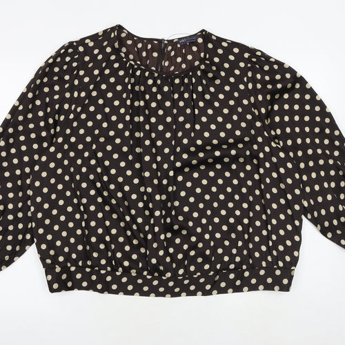 Marks and Spencer Womens Brown Polka Dot Polyester Basic Blouse Size 24 Round Neck