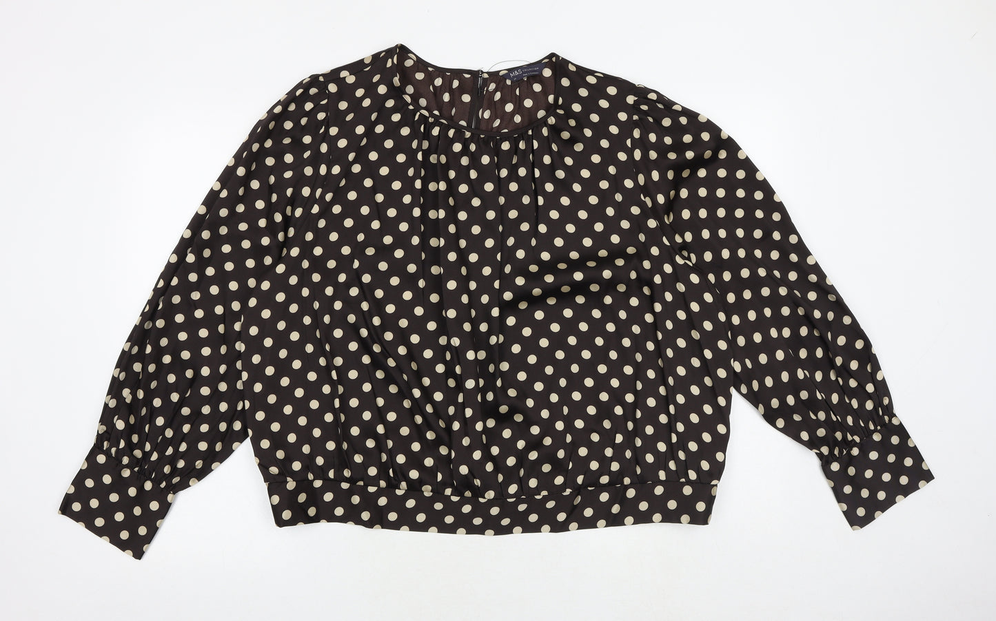Marks and Spencer Womens Brown Polka Dot Polyester Basic Blouse Size 24 Round Neck