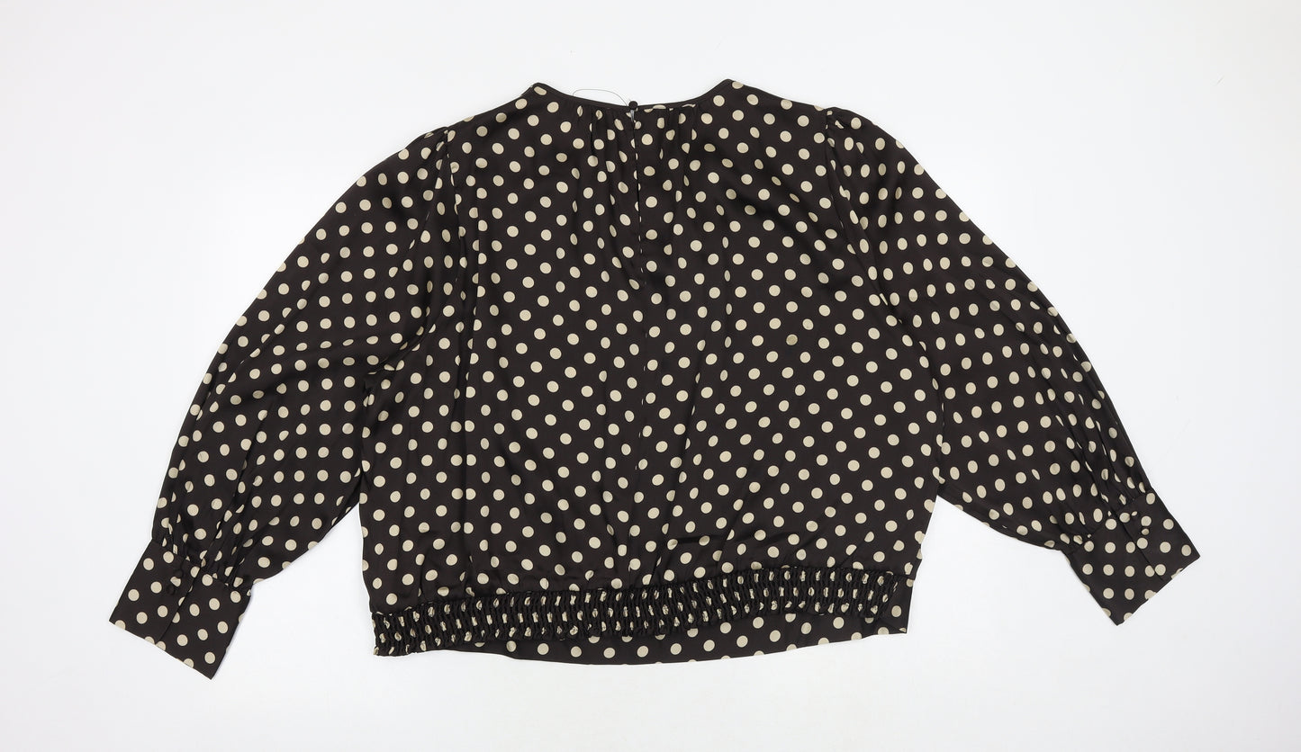 Marks and Spencer Womens Brown Polka Dot Polyester Basic Blouse Size 24 Round Neck