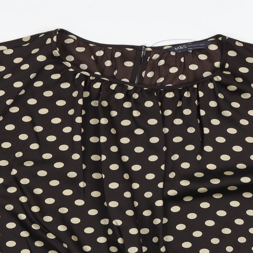 Marks and Spencer Womens Brown Polka Dot Polyester Basic Blouse Size 24 Round Neck