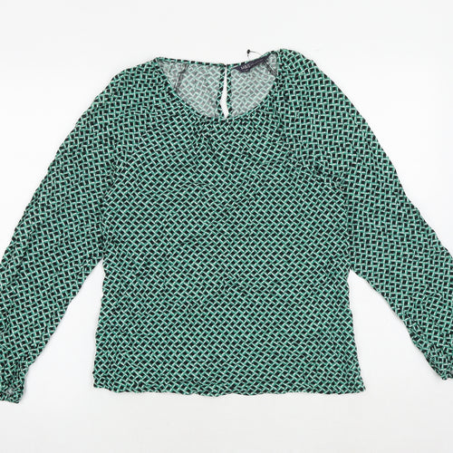 Marks and Spencer Womens Green Geometric Viscose Basic Blouse Size 6 Round Neck