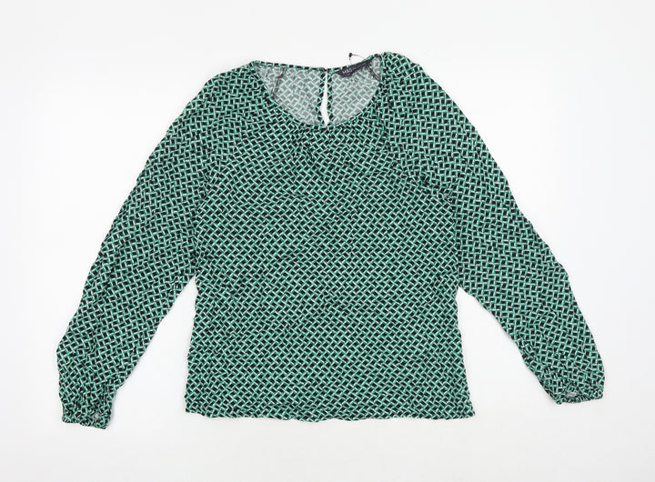 Marks and Spencer Womens Green Geometric Viscose Basic Blouse Size 6 Round Neck