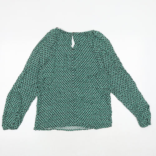 Marks and Spencer Womens Green Geometric Viscose Basic Blouse Size 6 Round Neck