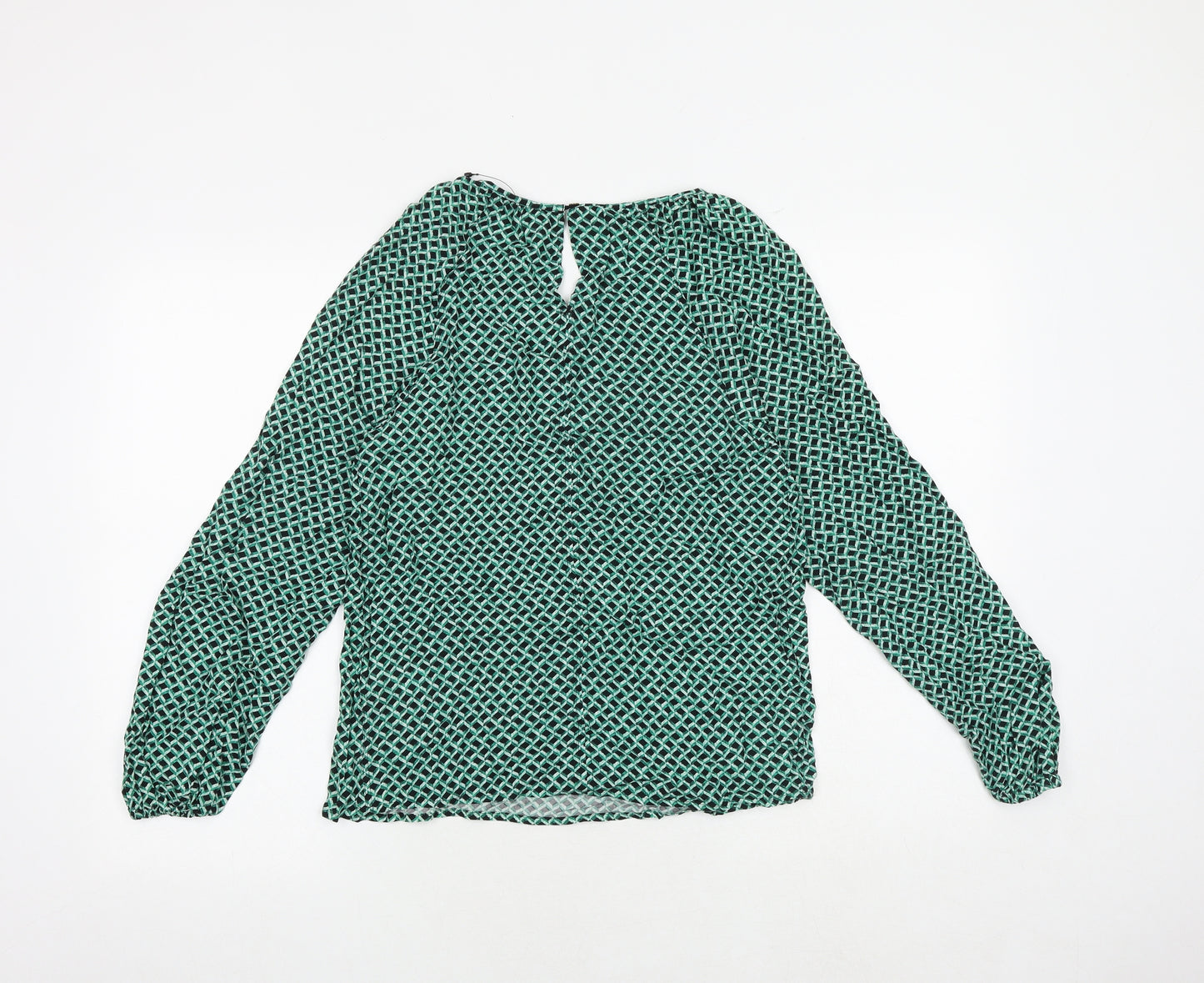 Marks and Spencer Womens Green Geometric Viscose Basic Blouse Size 6 Round Neck